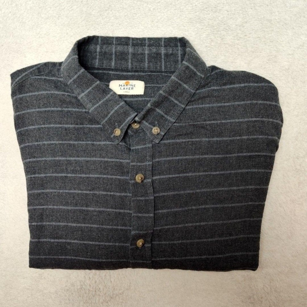 Marine Layer Shirt Mens L Gray Striped Flannel Button-Up Lightweight Casual Work